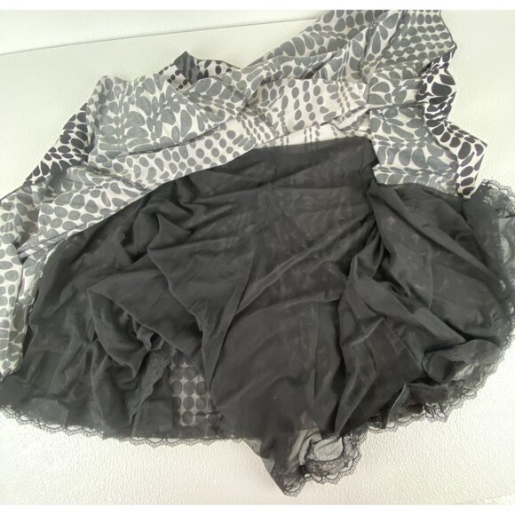 VTG Womens 12 Black White Polka Dot Flowy Feminine Lace Trim Hem Skirt - Picture 8 of 9